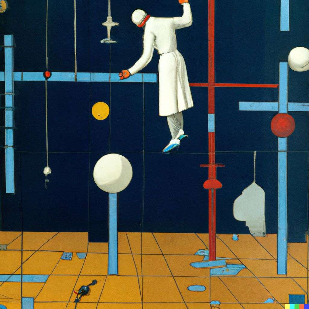 the discovery of gravity, painting by Piet Mondrian